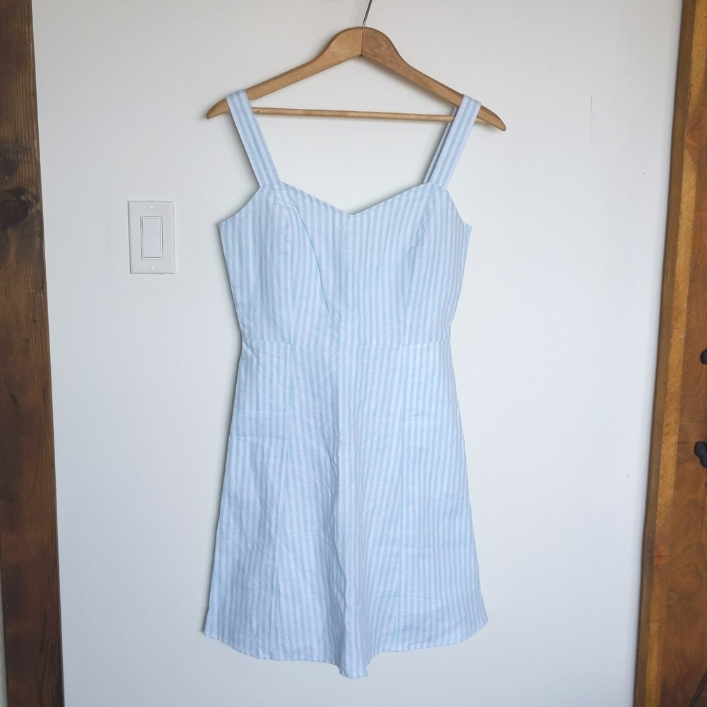 NWOT GAP women's linen cotton blend lined aqua striped fit & flare dress size 0